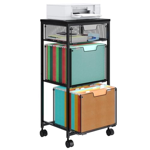 Sbanmao 3 Drawer Mobile File Cabinet for Home Office, Rolling Filing Cabinet on Lockable Wheels, Hanging File Folders Organizer, Utility Cart Storage and Organizer, Printer Stand, Black