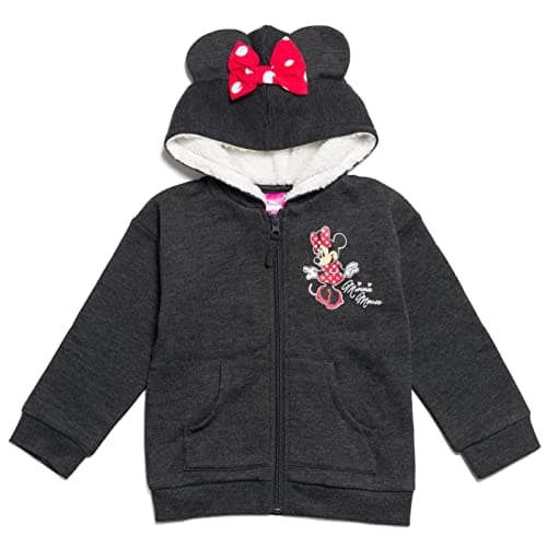 Disney Minnie Mouse Toddler Boy Girl Fleece Zip Up Hoodie Red/Gray 3T