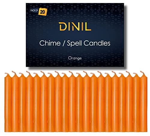 Dinil – Set of 20 Orange Spell & Chime Candles – Premium Mini Taper Candles for Rituals, Prayer, Birthdays, Meditation, Altar, Spells, Chime Candles - 4 Inch Tall, Unscented (Orange)