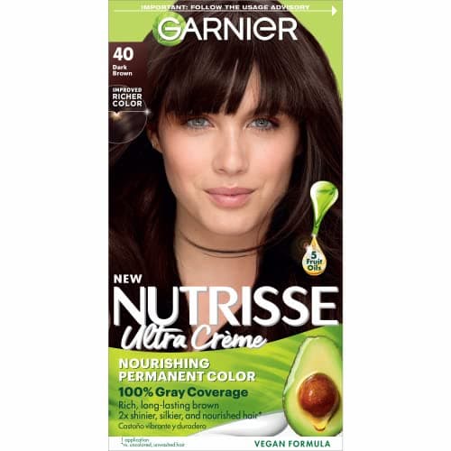 Garnier Hair Color Nutrisse Nourishing Creme, 40 Dark Brown (Dark Chocolate) Permanent Hair Dye, 1 Count (Packaging May Vary)