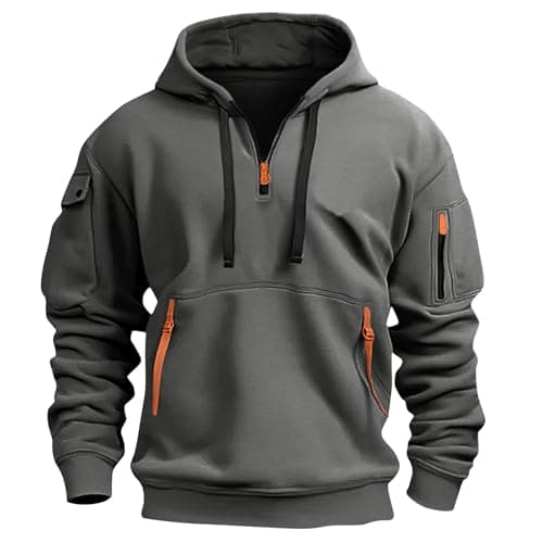 GIANTHONG Tactical Hoodie Quarter Zip Pullover Vintage Workout Hoodies with Pockets Military Tactical Sweatshirt Men Zip Up Hoodie Men Zip Up Hoodie Brunt Hoodies for Men(A-Dark Gray,X-Large)