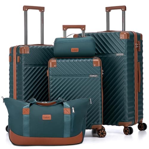 Cosbarn Luggage Sets 5 Piece with TSA Lock Spinner Wheels, Unisex Hard Case ABS Suitcase Set, Hardshell Lightweight Waterproof Travel Hardside Suitcases with Wheels for Women Men, Dark Green