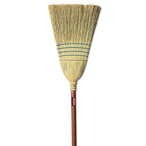 Rubbermaid Commercial Products Heavy-Duty Corn Broom, 1 1/8-Inch Wood Handle, Red, Indoor/Outdoor Broom for Courtyard/Garage/Lobby/Mall/Office