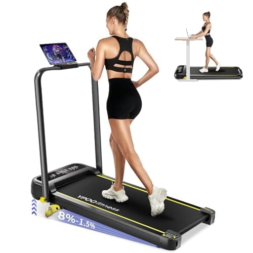 YPOO Foldable Treadmill with Incline, Walking Pad with Handle Bar 3 Level Incline, Portable Folding Treadmills for Home/Office 300 Lbs Capacity, Quiet Desk Treadmill with Remote Control & APP