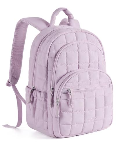 BAGSMART College Laptop Backpack, Travel Backpack for Women, Quilted Casual Daypack, Water-Resistant Bookbag for 15.6 Inch Laptop, Lavender