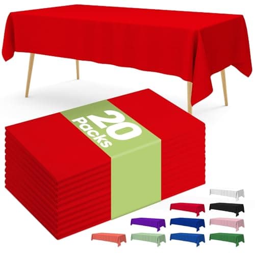 Pureegg Plastic Table Cloth - 20 Packs, Decorative Table Cloth for Valentines Day Decorations, 54''×108'' Tablecloth, Plastic Valentines Tablecloth for Parties, Leakproof, Red