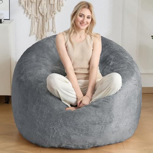 SHOUREN Large Bean Bag Chair,Sherpa Fabric Bean Bag Couch with Backrest, Bean Bag Sofa for Adults/Teens,Extra Soft Memory Foam Floor Sofa,Dark Grey