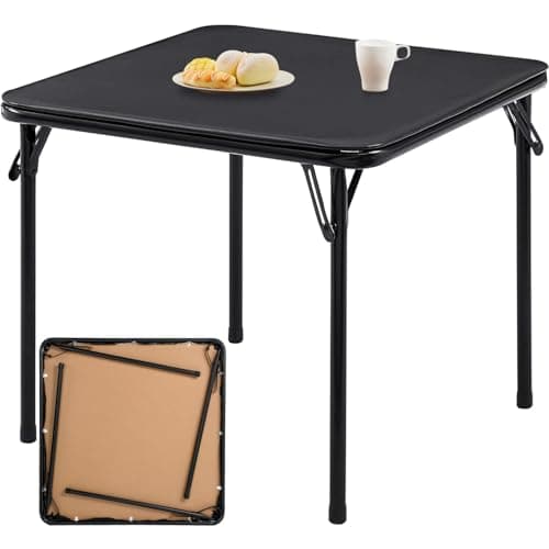 FurnitureR Folding Table 33.5 inches Square, No Assembly Required Saving for Home Office Indoor Small Spaces, Patio Balcony Backyard Poolside Outdoor, Black