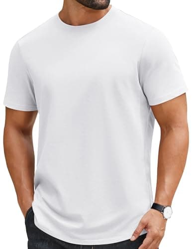 COOFANDY Tee Shirts Mens 100% Cotton White T Shirts White Tee Shirts Casual