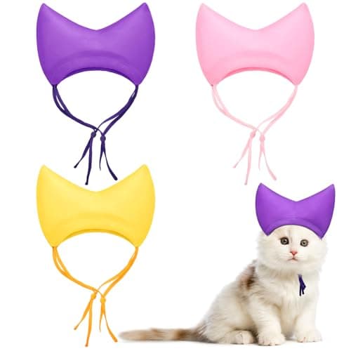 Croknit 3 Pcs Cat Shower Caps Waterproof Pet Bathing Shower Hat Reusable Ear Prevention Cover Guard with Adjustable Strap Dog Earmuffs for Washing Kitten Puppy Headgear Supply Pet Lover Gift, 3 Colors