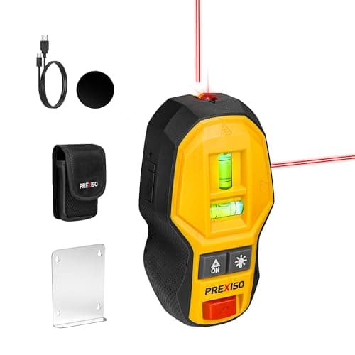 PREXISO 2-in-1 Rechargeable Cross Line Laser Level with Magnetic Stud Finder, Compact Line Lasers with LED Bubble Vials for Accurate Marking, Stud Detector Wall Scanners for Hanging Frames & Pictures