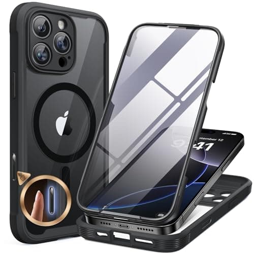 Miracase Magnetic for iPhone 16 Pro Case Full-Body Phone with Built-in Glass Screen Protector, [Compatible with MagSafe] Military Drop Proof 16 Pro Cover Bumper 6.3 inch, Black
