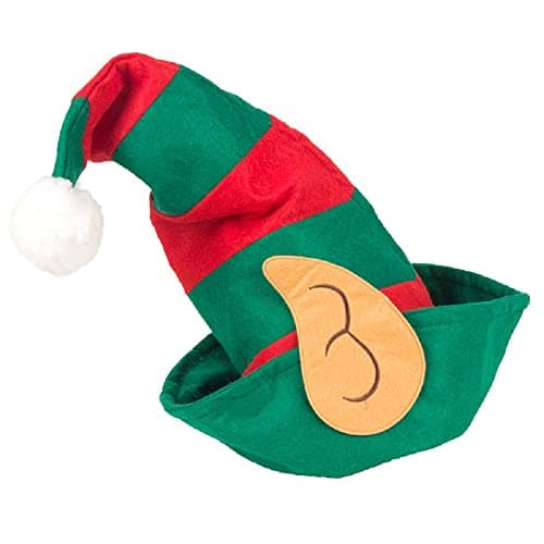 LKQBBSZ Santa's Helper Christmas Elf Hat with Attached Ears Green and Red,Hat for Kids and adult