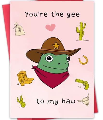 Funny Frog Valentines Card Gift,Humorous Valentine's Day Card for Women Men,Unique Anniversary Card for Him Her,Cowboy Valentines Day Card
