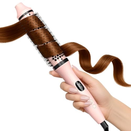 Bopcal Dual Voltage Thermal Brush, 1.5 Inch Heated Round Brush for Blowout Look, Heated Curling Styler with Negative Ions & Ceramic for Volumizing, 6 Temps & Auto Shut-Off, No Damage,Peach Pink