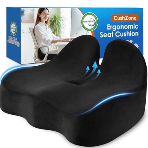 CushZone Seat Cushion, Memory Foam Office Chair Seat Cushion for Office Chairs/Car/Long Trip/Desk Chair/Gaming, Extra Large Size for Sciatica & Hip & Tailbone Pain Relief, Sciatica Support (Black)