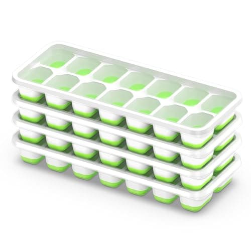 ChefAide Ice Cube Tray with Lid, 4 Packs 56 Cubes Durable Stackable Ice Cube Trays for Freezer with Removable Lids, Easy-Release Plastic & Silicone Ice Tray for Cocktail, Coffee