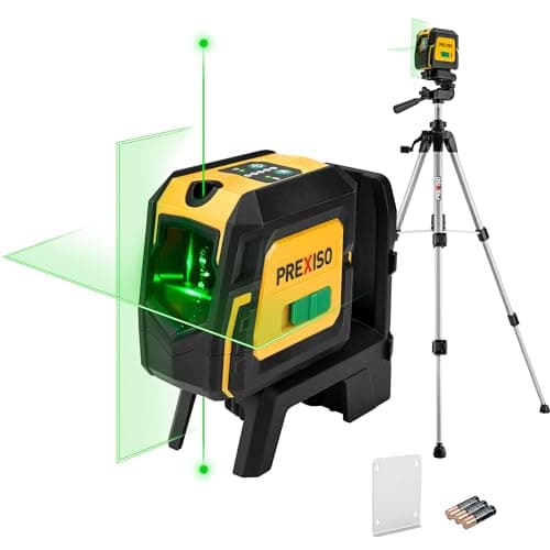 PREXISO Laser Level with Tripod & 2 Plumb Dots - 100 Ft Green Point Laser Level Self Leveling - Plumb Spot Alignment Cross Laser Line Tool for Construction, Ceiling, Floor Tile with Magnetic Base
