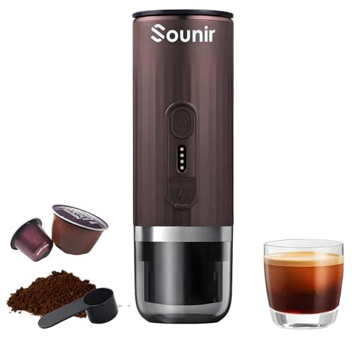Sounir Portable Espresso Machine & Coffee Maker for Camping, Travel, Office - Self-Heating, USB-C Charger, Compatible NS Capsule & Ground Coffee (Coffee Brown)