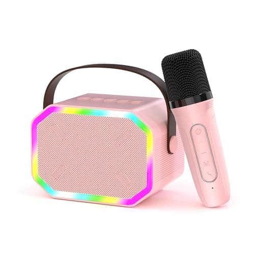 Mini Karaoke Machine for Kids, Birthday Gifts Toys for Girls Ages 4 5 6 7 8 9 10 12+ Years Old, Toddler Toys Family Home Party, Portable Bluetooth Karaoke Speaker with Wireless Microphone(Pink-1 Mic)