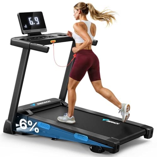 MERACH Treadmill with Incline 6%-15%, 300 LBS Capacity Foldable Running Treadmills for Home, 0.5-7.5MPH Quiet 2.5HP Brushless Double Deck Incline Foldinng Treadmill LED Display with Smart APP