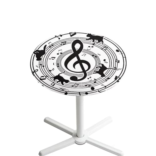 LedBack Round Tablecloth with Elastic Table Cover Protector Coffee Table Cover Tabletop Dust Tableclothes Music Note Cat Design Stretchy Table Cothes for Party