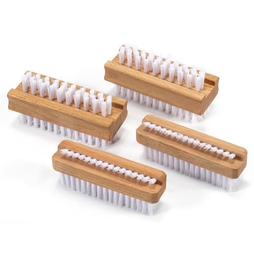 ÖkoStamm 4 Pack Wooden Nail Brush - Two-sided Fingernails Brush, Slanted Bristle Nail Brush for Cleaning Fingernails Easier to Remove Dust under Nails