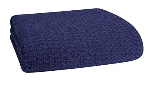 Elvana Home 100% Cotton Bed Blanket, Breathable Bed Blanket Twin Size, Cotton Thermal Blankets Twin, Perfect for Layering Any Bed for All Season, Navy Blue