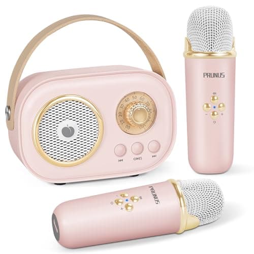 Mini Karaoke Machine for Kids&Adults,Portable Bluetooth Speaker with 2 Wireless Microphones and Stereo Sound Enhanced Bass,Gifts for Girl 3 4 5 6 7 8 9 10 11 12+ Years Old Home Party (Pink)