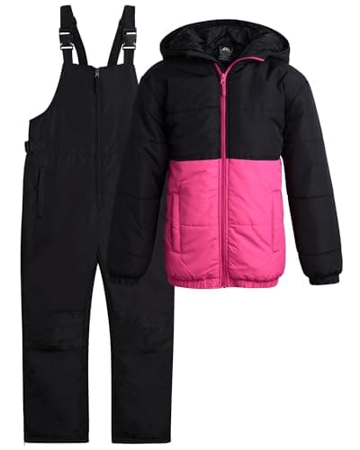 Arctic Hero Kids Snow Suit Set - 2 Piece Heavyweight Insulated Ski Jacket & Ski Pants - Winter Coat & Pants for Boys & Girls, Size 6-8, Black/Fuchsia/Black