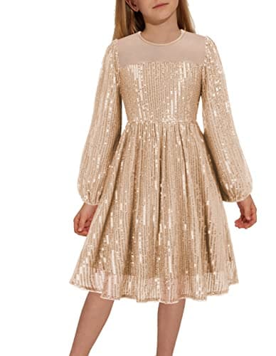 Danna Belle Girls Gold Sequin Party Dresses Sparkle Glitter Dress Formal Pageant Birthday Prom Dresses Size 6