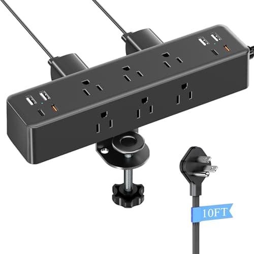 17-in-1 Desk Clamp Power Strip with 40W Fast Charging Station, ACOZVIN 10ft Flat Plug 1200J Surge Protector, 9 AC Outlets 8 USB Ports(4 USB C), Desk Outlet for Home Office, Fit 1.7" Tabletop Edge