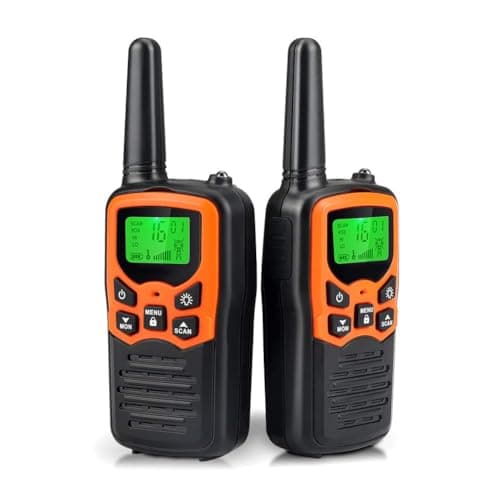 Walkie Talkies, MOICO Long Range Walkie Talkies for Adults with 22 FRS Channels, Family Walkie Talkie with LED Flashlight VOX LCD Display for Hiking Camping Trip (Orange 2 Pack)