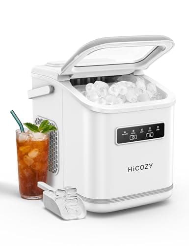 HiCOZY Countertop Ice Maker with Handle, Ice in 6Mins, 26 lbs/Day, Portable Ice Maker Machine with Self-Cleaning for Apartment/Under Cabinet/Kitchen/Office/Camping/RV/Home Bar（White）