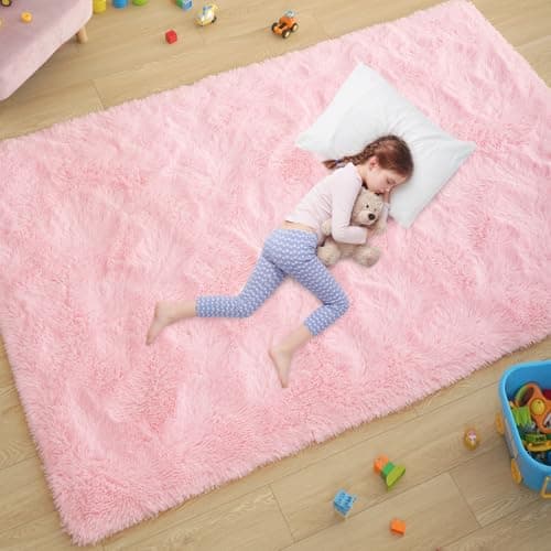 Ultra Soft Pink Rugs for Bedroom 4x6 Feet, Fluffy Shag Area Rugs for Living Room, Large Comfy Furry Rug for Girls Kids Baby Room Decor, Non Slip Nursery Modern Indoor Fuzzy Floor Carpet