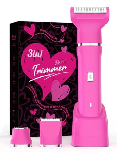 Electric Razors for Women - IPX7 Waterproof Pubic Hair Remover for Shower & Travel, 3-in-1 Bikini Trimmer with Body/Round/Curved Heads, Hypoallergenic Foil & Ceramic Blades, Self-Care Gifts for Her