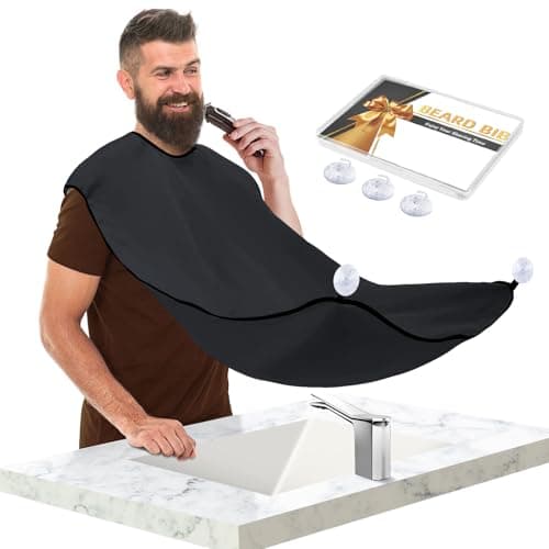 Beard Bib Apron, Stocking Stuffers Christmas White Elephant Gifts for Men Adults Dad Husband, Beard Hair Catcher for Sink, Non-Stick Beard Cape with 3 Suction Cups, Grooming Accessories(Black)