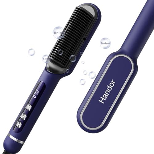 Handor Advanced Negative Ionic Hair Straightener Brush with 9 Temp Settings & Anti-Scald LED Display, 20s Fast Heating 250°F to 410°F, Effortless Styling for Silky Smooth, Frizz-Free Hair, Blue