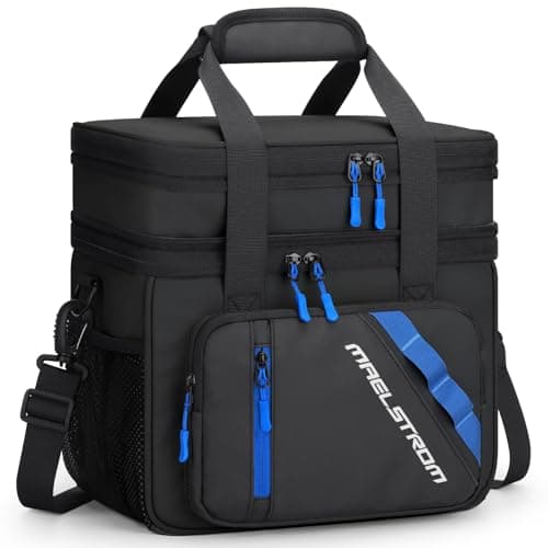 Maelstrom Lunch Box, 20L Insulated Lunch Bag for Men Women, Expandable Double Deck Leakproof Cooler Bag with 6 Pockets, Reusable Lunch Tote Bag for Work, Picnic, Travel, Black