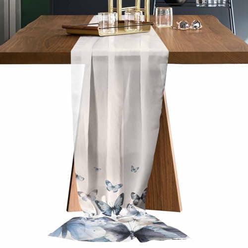 TocaHome Chiffon Table Runner, Sheer Table Runners Romantic Wedding Tableclothes, Farmhouse Butterfly Gradient Table Cloth for Party Table Centerpieces Decorations 19x55 inch