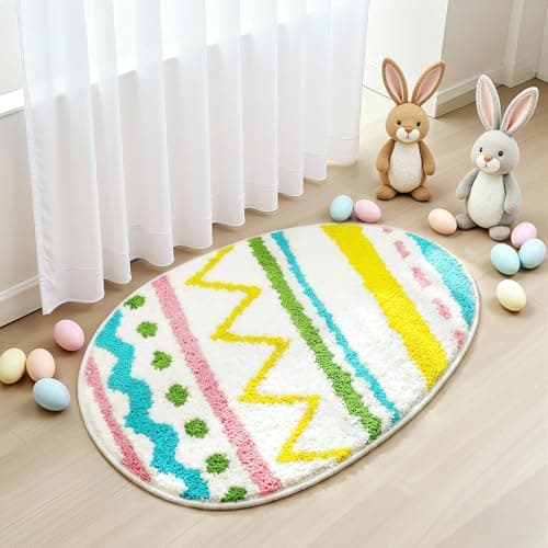 Lindameler Easter Bathroom Rug 16 X 23 Inch Soft and Absorbent Spring Bathroom Decor Rug Cute Easter Eggs Rugs Non Slip Washable Bath Decor Mat for Bath Bedroom Living Room