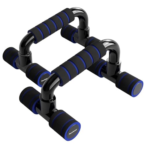 Readaeer Push Up Bars Gym Exercise Equipment Fitness 1 Pair Pushup Handles with Cushioned Foam Grip and Non-Slip Sturdy Structure Push Up Bar for Men & Women (Blue)