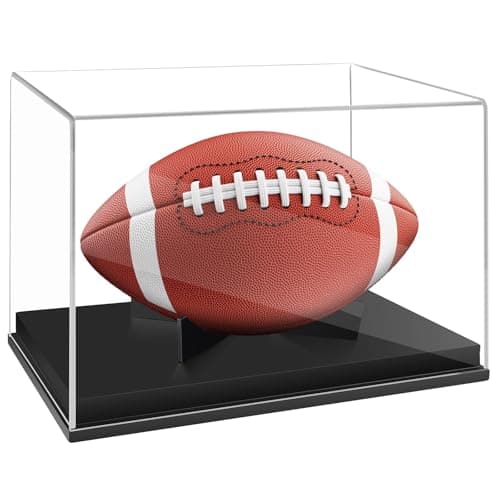 Full Size Football Display Box, Souvenir Display Box for Football or Commemorative Sports Gloves, Acrylic Transparent Box with Wooden Support and Solid Wood Base