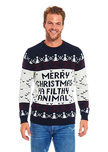 Unisex Men's Ugly Christmas Sweater Knitted Funny Fairisle Pullover Blue/White, Medium