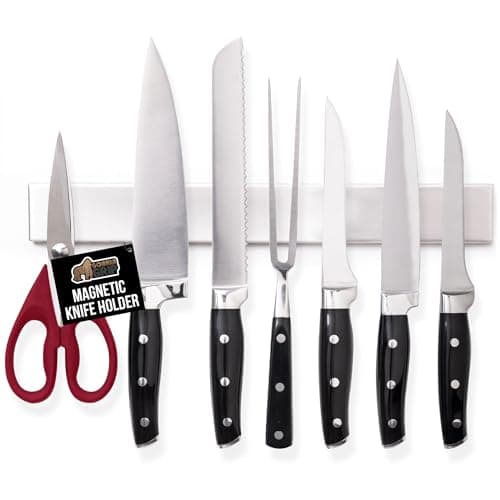 GORILLA GRIP Stainless Steel Magnetic Knife Holder for Wall, Magnet Bar for Knives, Tools, Supplies, Heavy Duty Metal Strip Holds Up to 6 lbs, Kitchen Organizer, 10 in, Non-Adhesive, Drilling Required
