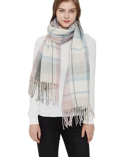 Wander Agio Womens Fashion Long Shawl Big Scarves Grid Winter Warm Large Plaid Scarf Pink Grey 5