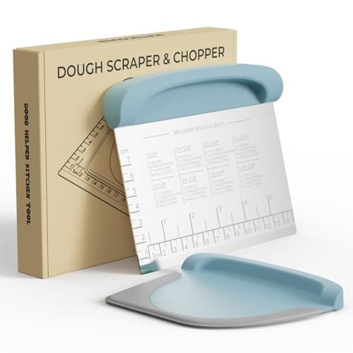 Bench Scraper Dough Cutter Tool - Bowl Pastry Scraper for Bread Cake Pizza, Bench Knife Kitchen Dough Scraper for Baking, Stainless Steel Food Scraper with Grip Handles & Measuring Scal, Blue