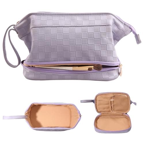 Abiudeng Large Makeup Bag,Waterproof Cosmetic Bag,Make up Travel Bag Essentials,Cute Travel Toiletry Bag for Women Makeup Bag Organizer with Bottom Pouch,Travel Size Toiletries Bag for Women-purple