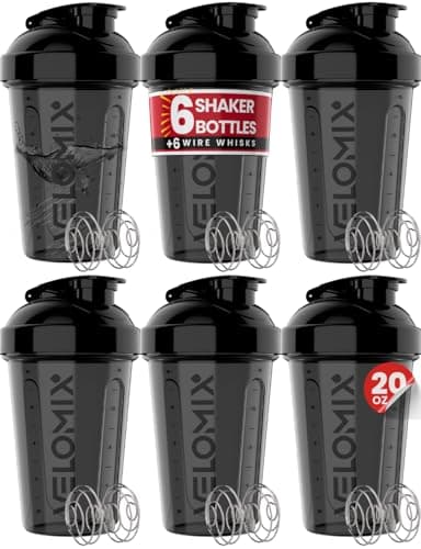 VELOMIX -6 PACK- Shaker Cups for Protein Shakes 20 oz - 6x Wire Whisk | Leak Proof Protein Shaker Bottle for Protein Shakes, Shaker Bottle Pack for Pre & Post Workout, Shaker Cup (ALL IN BLACK)