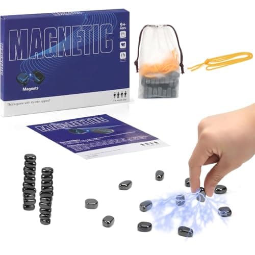 Magnetic Chess Game with Stones and String, 1-4 Players Magnet Game, Fast Family Strategy Board Game, Travel-Friendly Party & Camping Tabletop Game